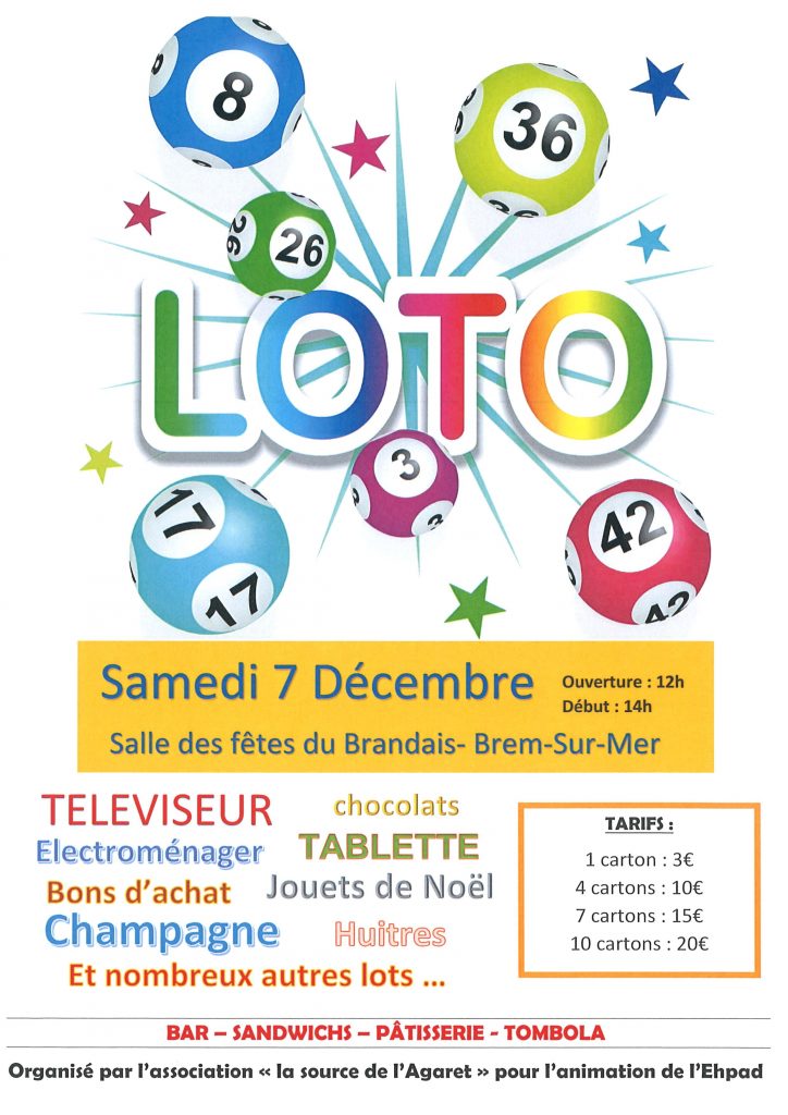 Le samedi 7 décembre 2019 - Loto - Camping Le jaunay